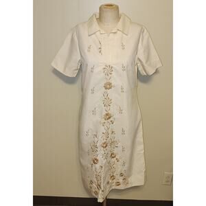 Tesoro's Philippines Vintage 60's Beige Barong Tagalog Embroidery Detail Dress M